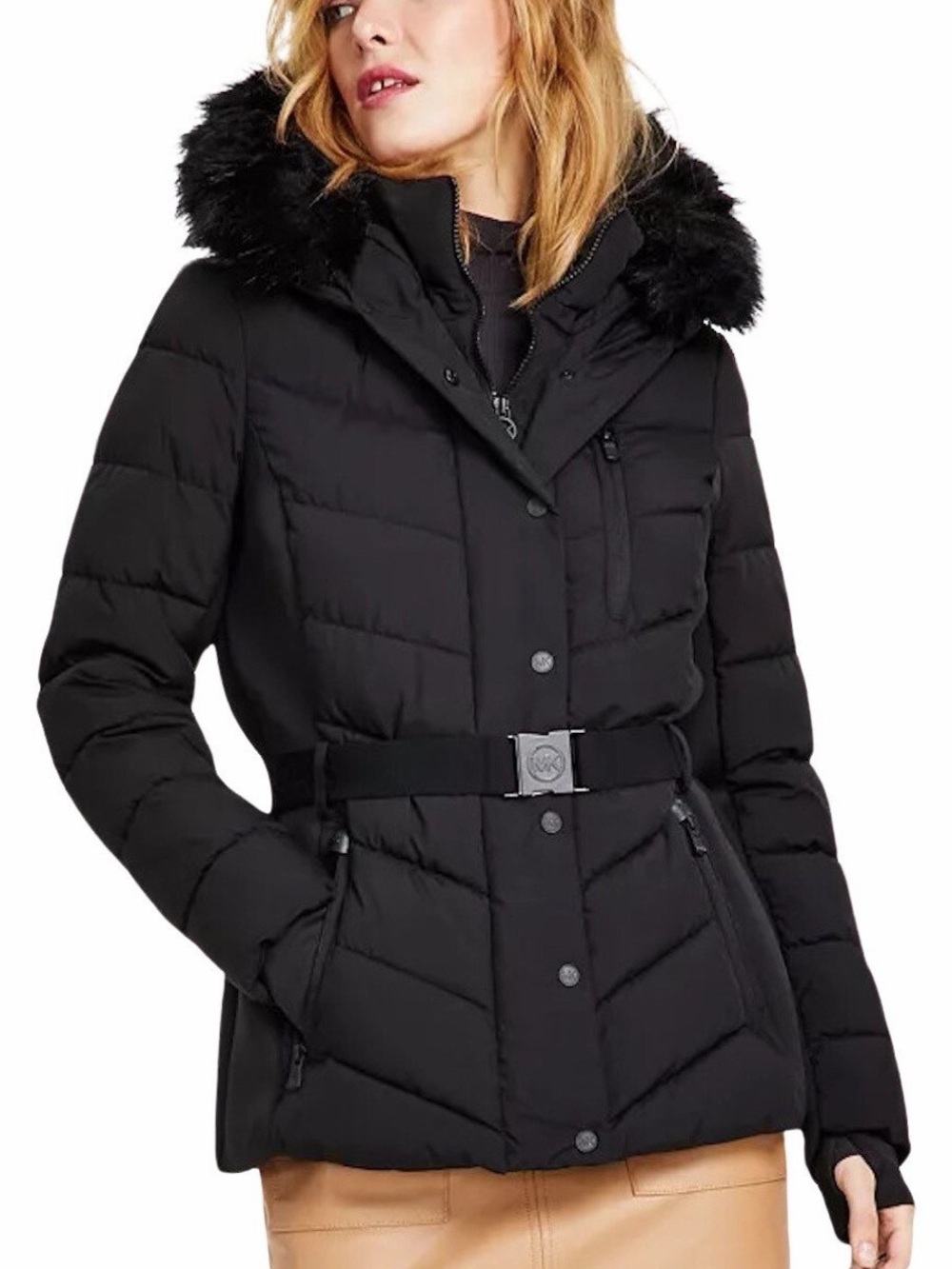 Michael Kors Belted Chevron Scuba Puffer Jacket - Size Medium